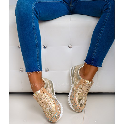 Sneakersy damskie złote sznurowane bez wzorów 