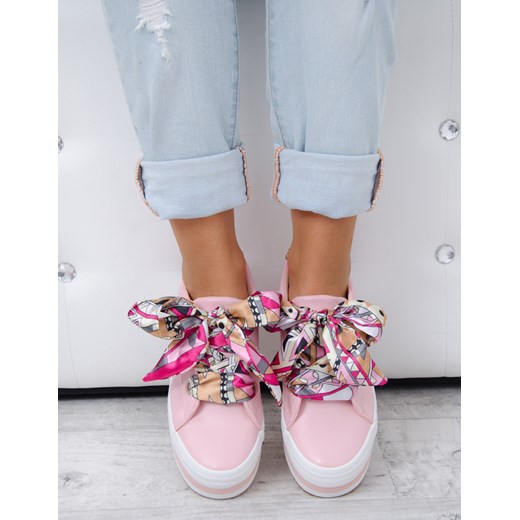 Sneakersy damskie młodzieżowe na lato na platformie w nadruki wiązane 