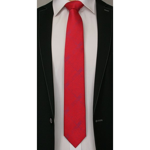 Czerwony Elegancki Krawat -Angelo di Monti- 7 cm, Męski, w Przetartą Granatową Kratkę KRADM1421  Angelo Di Monti  JegoSzafa.pl