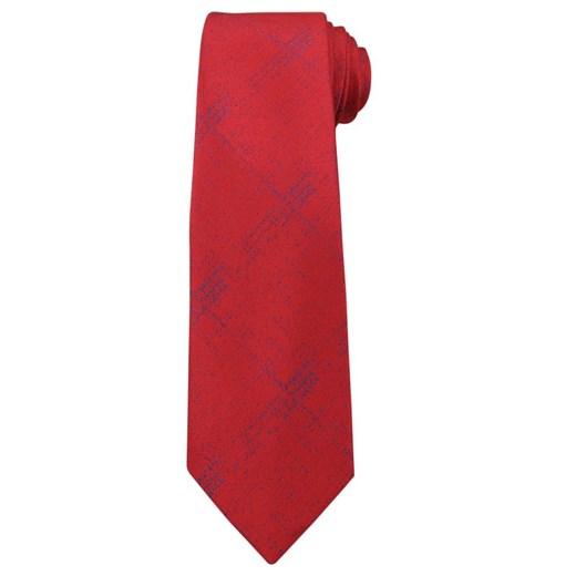Czerwony Elegancki Krawat -Angelo di Monti- 7 cm, Męski, w Przetartą Granatową Kratkę KRADM1421 Angelo Di Monti   JegoSzafa.pl