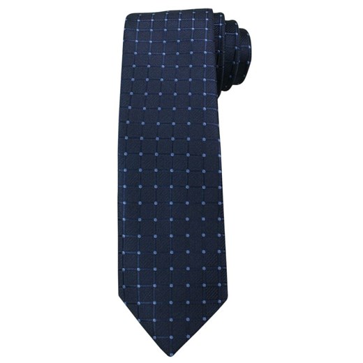 Granatowy Elegancki Krawat -Angelo di Monti- 7 cm, Męski, w Niebieski Kropki i Tłoczoną Kratkę KRADM1446  Angelo Di Monti  JegoSzafa.pl