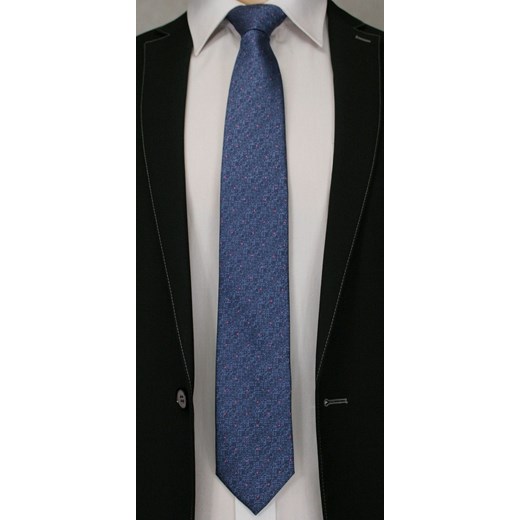 Niebieski Elegancki Krawat -Angelo di Monti- 7 cm, Męski, Melanż w Różowe Kropki KRADM1420  Angelo Di Monti  JegoSzafa.pl