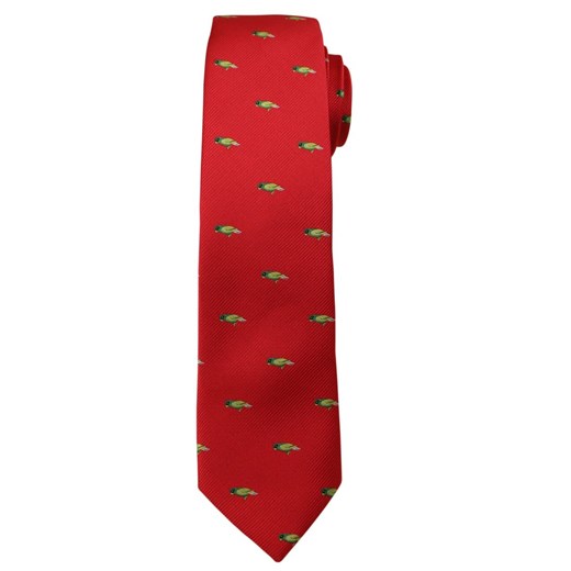 Czerwony Modny Krawat -Angelo di Monti- 6 cm, Męski, w Zielone Papugi, Motyw Zwierzęcy KRADM1451 ze sklepu JegoSzafa.pl w kategorii Krawaty - zdjęcie 58952809