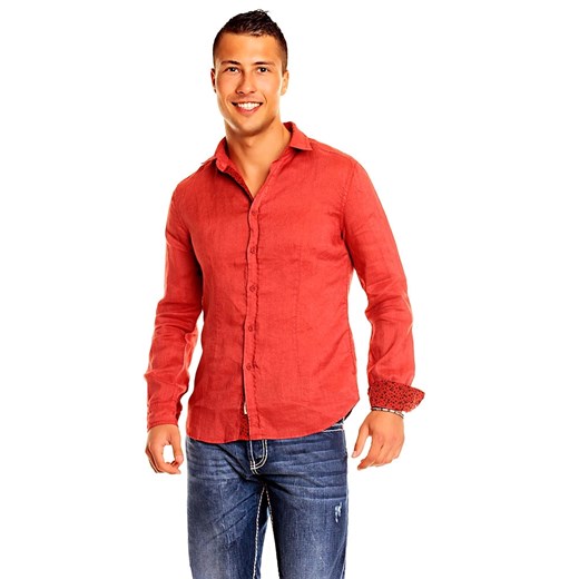 Lniana koszula męska Enos Red majesso-pl pomaranczowy etno