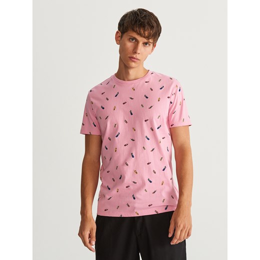 Reserved - T-shirt z nadrukiem - Różowy  Reserved L 