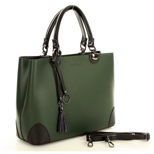 Shopper bag Mazzini elegancka bez dodatków zielona matowa skórzana 