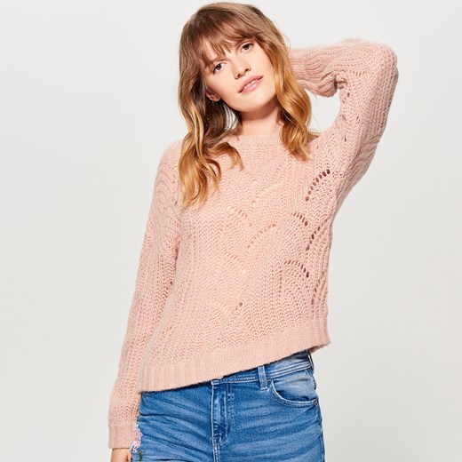 Mohito - Ażurowy sweter z domieszką wełny - Różowy
