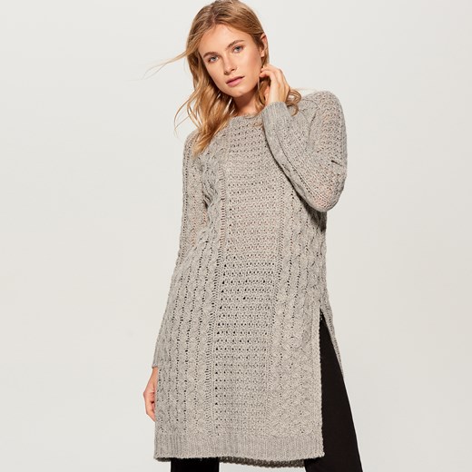 Mohito - Długi sweter z warkoczowym splotem - Szary