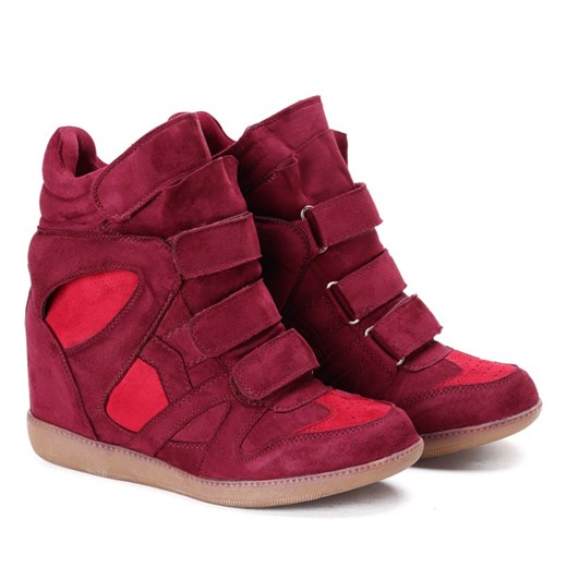 Royalfashion.pl sneakersy damskie czerwone bez wzorów ze skóry ekologicznej na rzepy 