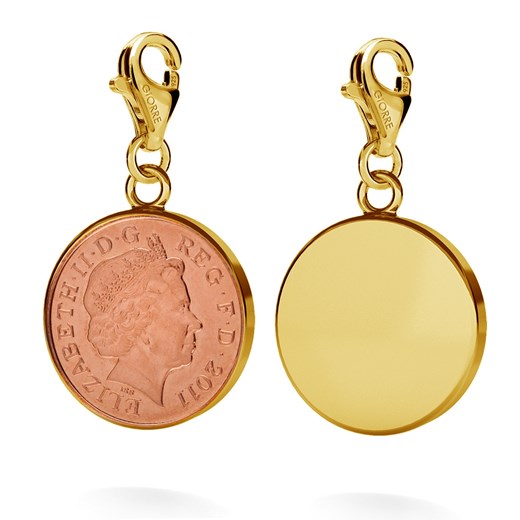 Srebrny charms szczęśliwy pens, moneta grawer 925 : Kolor pokrycia srebra - Pokrycie Żółtym 18K Złotem