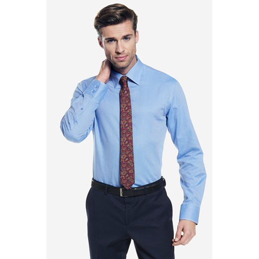 Koszula męska niebieska Wólczanka z długim rękawem tkaninowa elegancka 