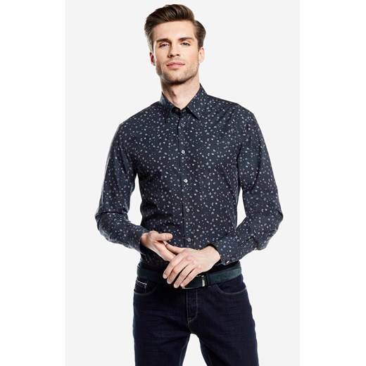 Koszula męska Lambert w stylu młodzieżowym z tkaniny w abstrakcyjnym wzorze z długim rękawem 