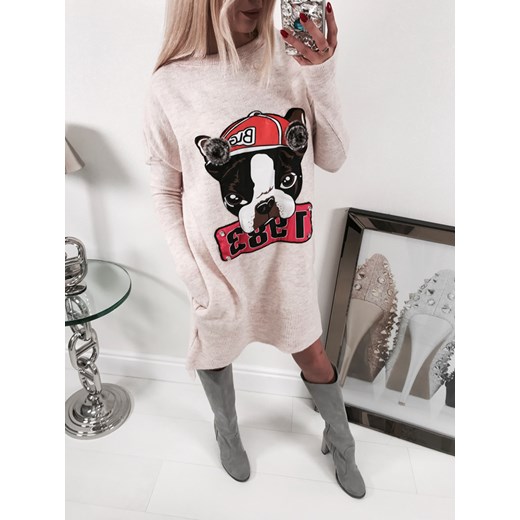 Sweter damski beżowy Minouu z okrągłym dekoltem