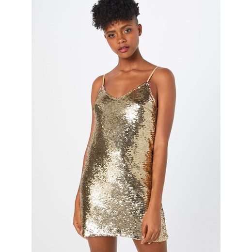Sukienka 4th & Reckless złota glamour mini na ramiączkach z dekoltem w literę v prosta 