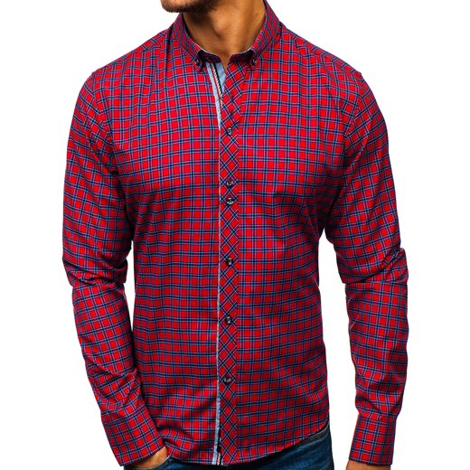Koszula męska w kratę z długim rękawem czerwona Bolf 8833 Denley  L 