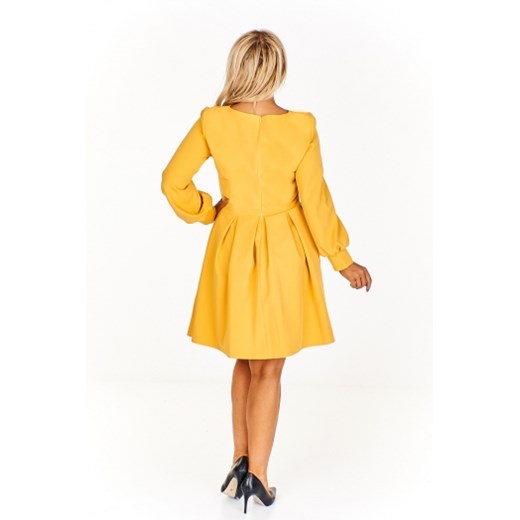 Sukienka żółta Filloo midi elegancka z okrągłym dekoltem 