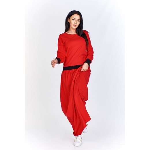 Sukienka czerwona Bien Fashion casual z okrągłym dekoltem maxi 