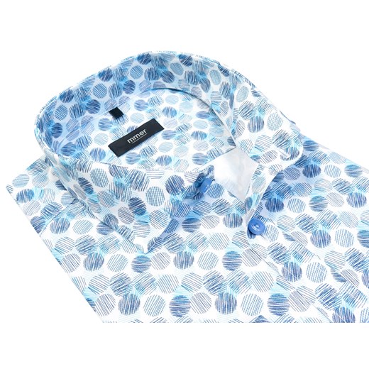 Biała koszula w granatowo-niebieskie kółka 809 niebieski Mmer 188-194 / 42-Regular okazyjna cena Modini 