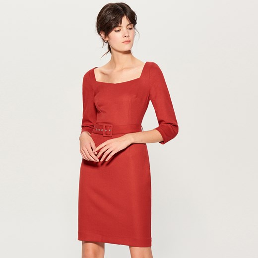 Sukienka Mohito czerwona midi casual bez wzorów 