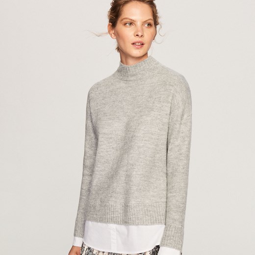 Reserved - Sweter z koszulową wstawką - Jasny szar  Reserved M 