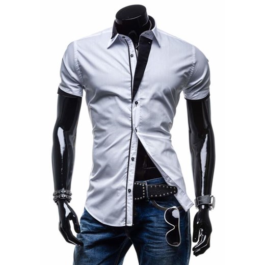 Koszula męska elegancka z krótkim rękawem biała Bolf 4715