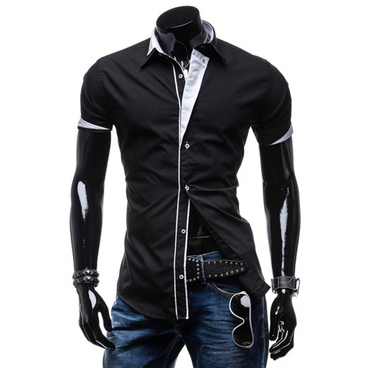 Koszula męska elegancka z krótkim rękawem czarna Bolf 4715