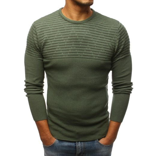 Dstreet sweter męski zielony z dzianiny 