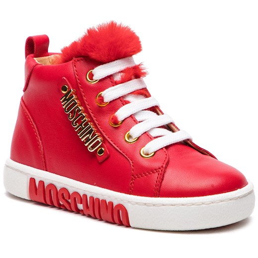 Buty zimowe dziecięce Moschino sznurowane czerwone trzewiki gładkie 