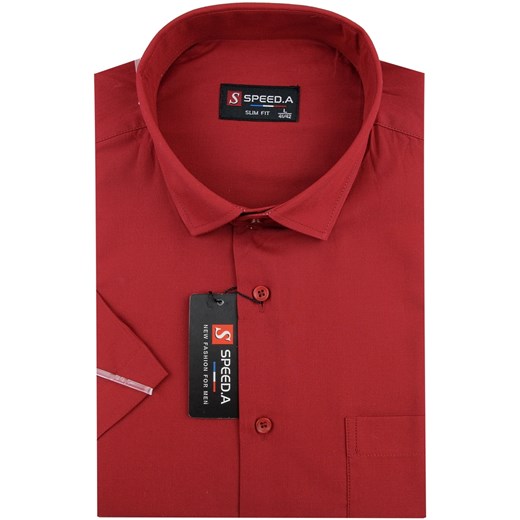 Koszula męska czerwona Speed.A z tkaniny bez wzorów 