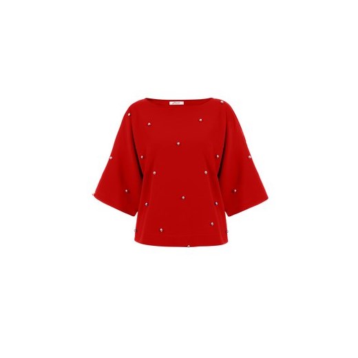 Bluzka damska Bien Fashion z aplikacjami  z okrągłym dekoltem z krótkim rękawem 