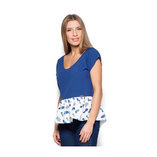 Bluzka damska Katrus z krótkimi rękawami niebieska casualowa z okrągłym dekoltem 