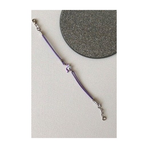 Srebrna bransoletka na sznurku dla dzieci jednorożec fioletowy