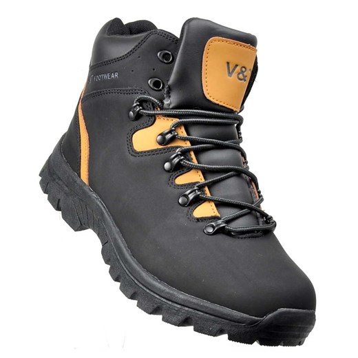 Solidne męskie buty trekkingowe z ociepleniem CZARNE /F6-1 2592 S792/  V&T 45 pantofelek24.pl