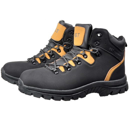 Solidne męskie buty trekkingowe z ociepleniem CZARNE /F6-1 2592 S792/ V&T  46 pantofelek24.pl