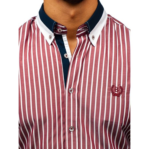 Koszula męska elegancka w kratę z krótkim rękawem bordowa Bolf 4501 Denley  XL 