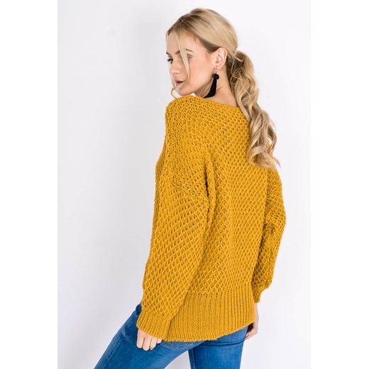 Sweter damski Zoio żółty z okrągłym dekoltem bez wzorów 