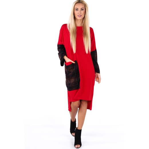 Luźna sukienka z dłuższym tyłem czerwona 4045