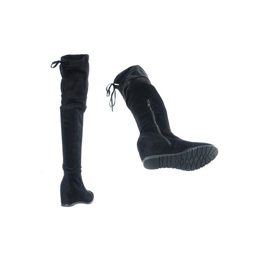 Czarne kozaki damskie Family Shoes bez wzorów na zamek eleganckie za kolano zamszowe 