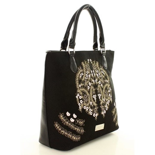 Shopper bag Monnari ze zdobieniami z haftem czarna casualowa 