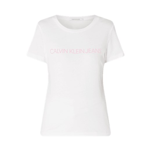 Bluzka damska biała Calvin Klein z krótkim rękawem z okrągłym dekoltem 