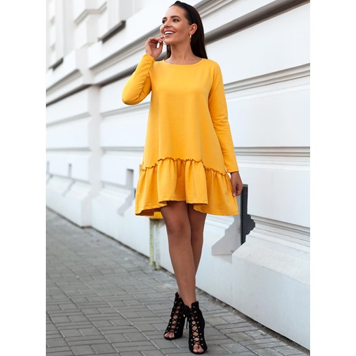 Sukienka Selfieroom żółta z długim rękawem elegancka 