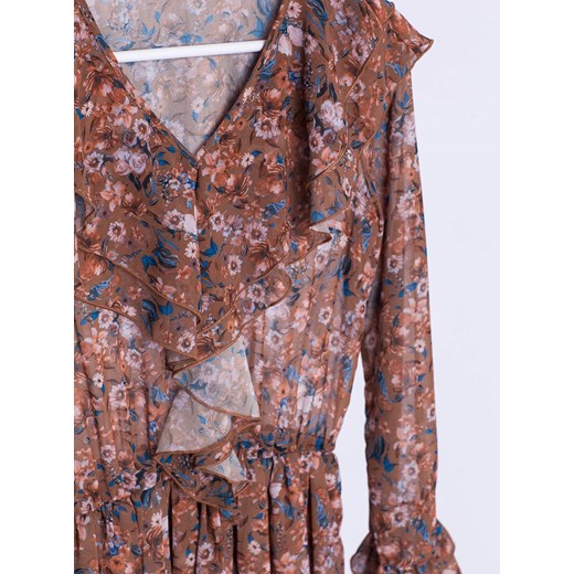 Fioletowa sukienka Selfieroom mini z dekoltem v prosta z długimi rękawami 