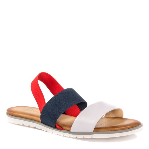 Trzykolorowe skórzane sandały z gumką 67P ze sklepu NESCIOR w kategorii Sandały damskie - zdjęcie 59990316