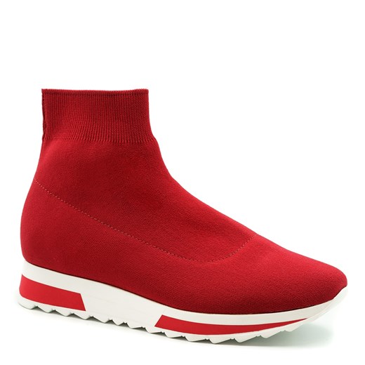 Czerwone sportowe sneakersy socks na białej podeszwie 256B ze sklepu NESCIOR w kategorii Buty sportowe damskie - zdjęcie 59993226