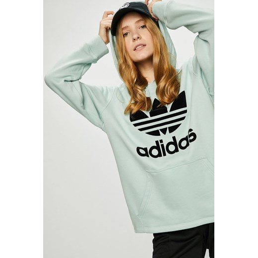 Bluza damska Adidas Originals zielona krótka z napisami dzianinowa sportowa 