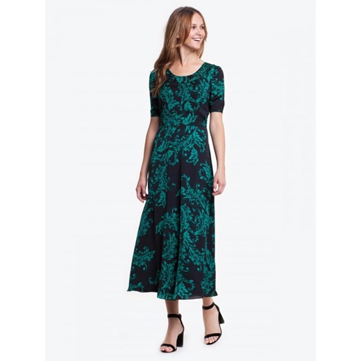 Sukienka Potis & Verso z tkaniny zielona maxi z okrągłym dekoltem z krótkim rękawem 