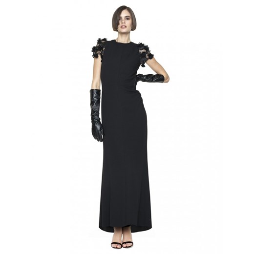 Sukienka czarna Aneta Kręglicka X L'af asymetryczna z krótkimi rękawami z haftami 