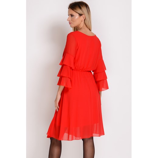 Sukienka Avaro czerwona z długim rękawem midi 