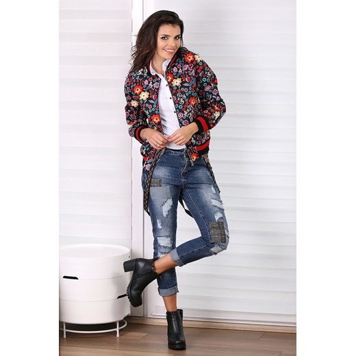 Bluza piankowa na zamek czarna-kwiaty Model 6796