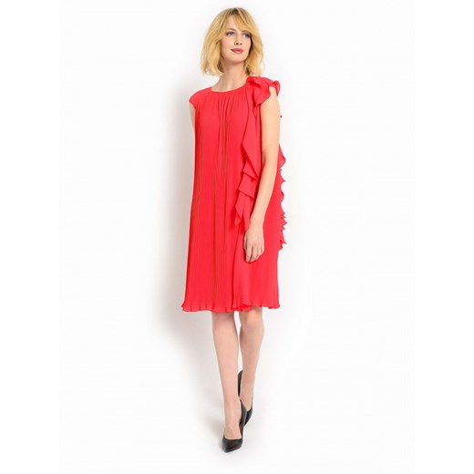 Plisowana czerwona sukienka z ozdobną falbaną Potis & Verso VINO